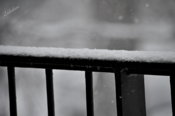 Snow on our handrail